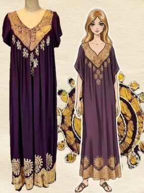 VINTAGE 90s boho sun‎ goddess long maxi dress beach coverup loungewear festival